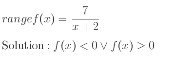 The range of f(x)= 7/(x+2) is f(x)<0\lor f(x)>0